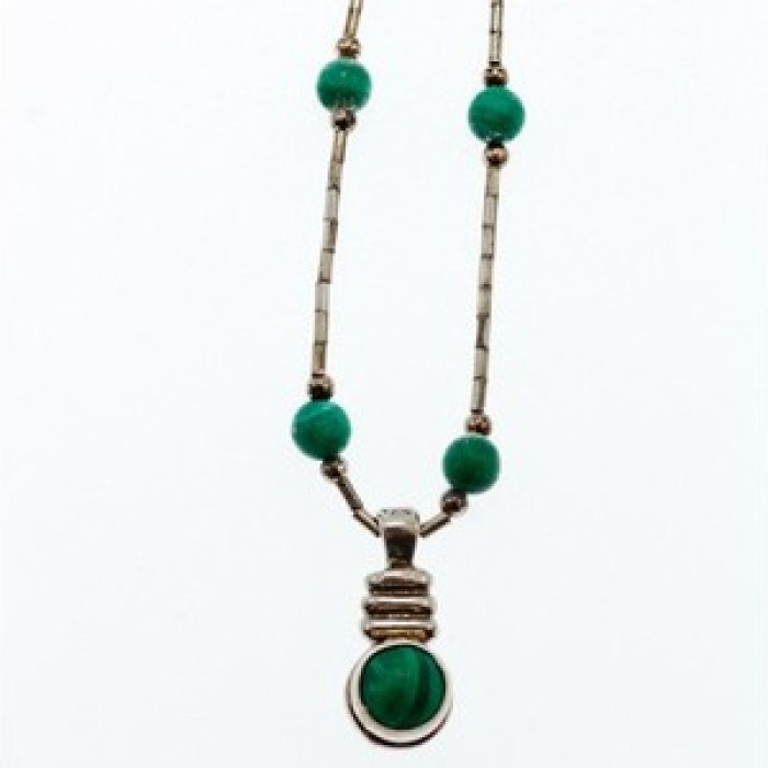 Vintage 925 Sterling Silver Malachite Necklace