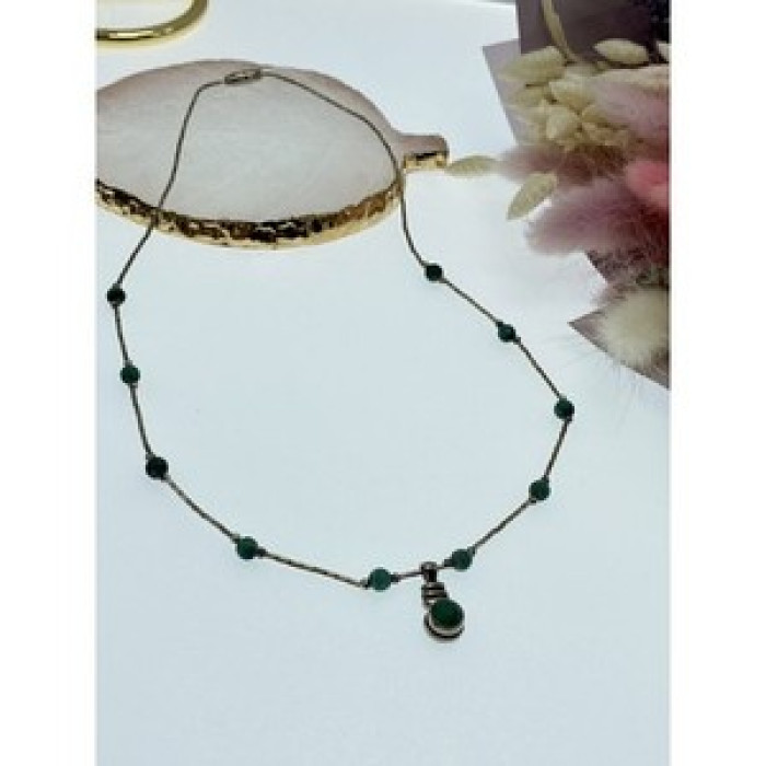 Vintage 925 Sterling Silver Malachite Necklace