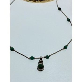 Vintage 925 Sterling Silver Malachite Necklace