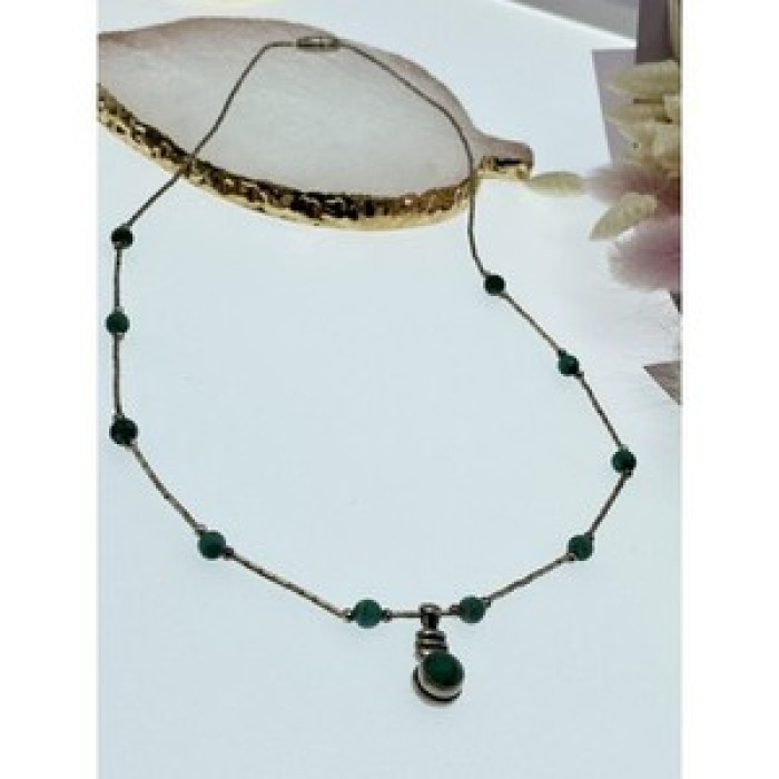 Vintage 925 Sterling Silver Malachite Necklace