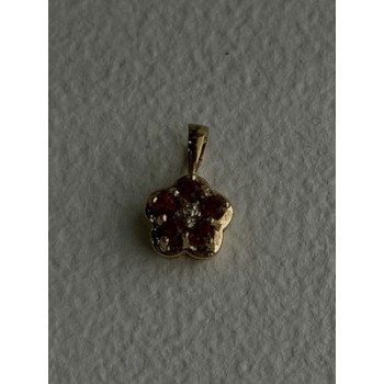 10K Yellow Gold Garnet & Diamond Flower Pendant