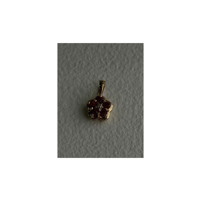 10K Yellow Gold Garnet & Diamond Flower Pendant