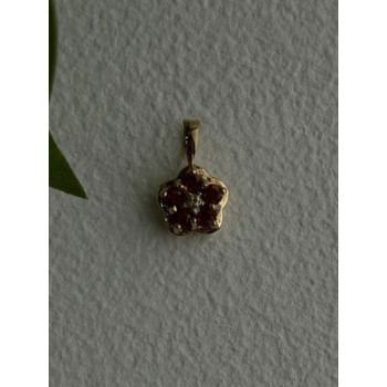 10K Yellow Gold Garnet & Diamond Flower Pendant