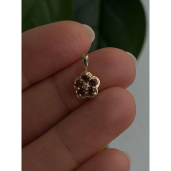 10K Yellow Gold Garnet & Diamond Flower Pendant
