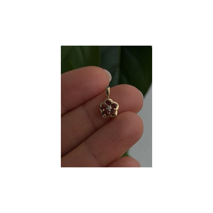 10K Yellow Gold Garnet & Diamond Flower Pendant