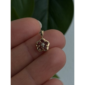 10K Yellow Gold Garnet & Diamond Flower Pendant