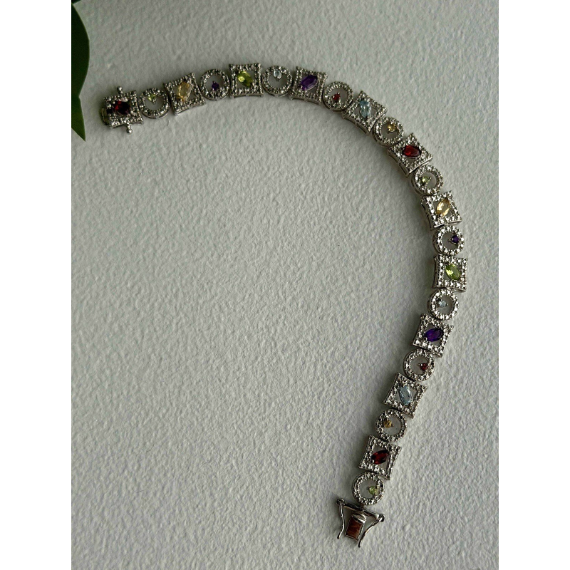 925 Sterling Silver Garnet Topaz Amethyst Peridot Citrine Bracelet 7.5