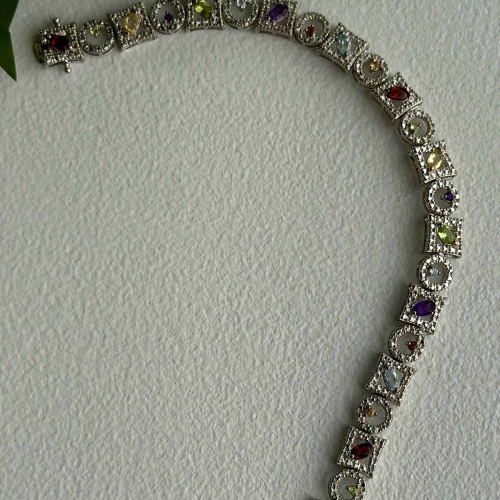925 Sterling Silver Garnet Topaz Amethyst Peridot Citrine Bracelet 7.5