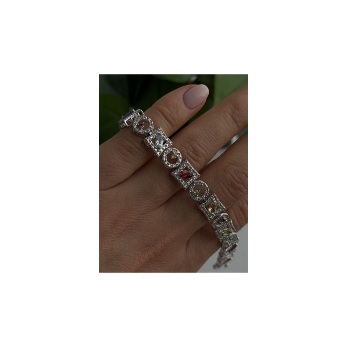 925 Sterling Silver Garnet Topaz Amethyst Peridot Citrine Bracelet 7.5