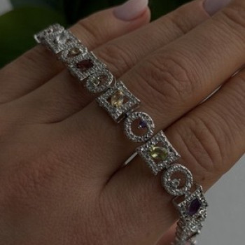 925 Sterling Silver Garnet Topaz Amethyst Peridot Citrine Bracelet 7.5