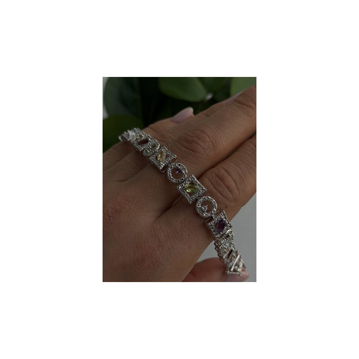 925 Sterling Silver Garnet Topaz Amethyst Peridot Citrine Bracelet 7.5