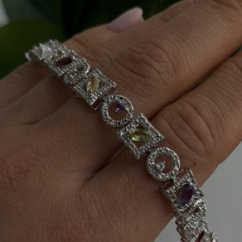 925 Sterling Silver Garnet Topaz Amethyst Peridot Citrine Bracelet 7.5