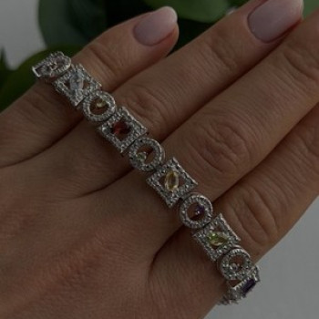 925 Sterling Silver Garnet Topaz Amethyst Peridot Citrine Bracelet 7.5