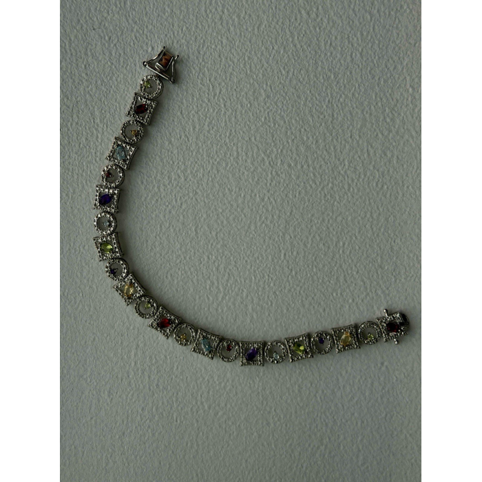 925 Sterling Silver Garnet Topaz Amethyst Peridot Citrine Bracelet 7.5