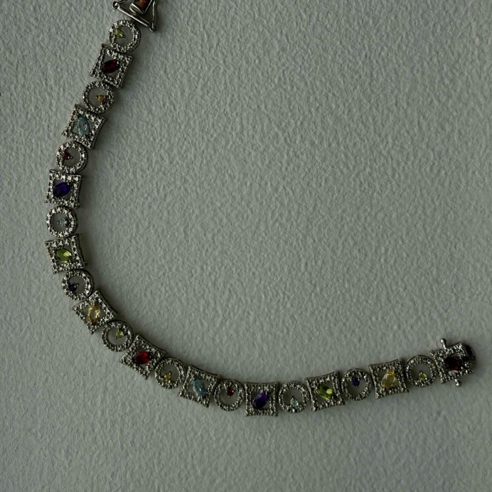 925 Sterling Silver Garnet Topaz Amethyst Peridot Citrine Bracelet 7.5