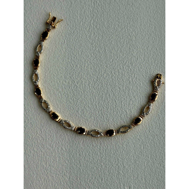 925 Sterling Silver Gold Plated Dark Blue Sapphire Bracelet 7.5