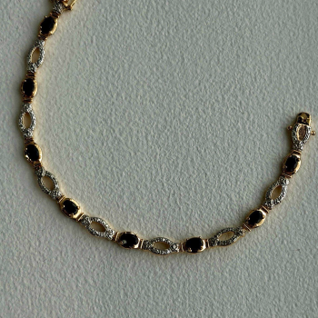 925 Sterling Silver Gold Plated Dark Blue Sapphire Bracelet 7.5