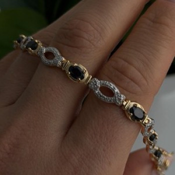 925 Sterling Silver Gold Plated Dark Blue Sapphire Bracelet 7.5