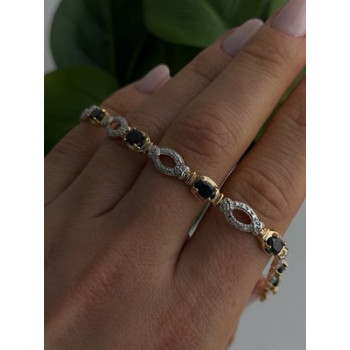 925 Sterling Silver Gold Plated Dark Blue Sapphire Bracelet 7.5