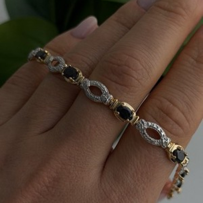 925 Sterling Silver Gold Plated Dark Blue Sapphire Bracelet 7.5
