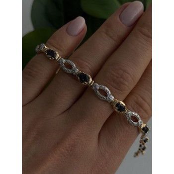 925 Sterling Silver Gold Plated Dark Blue Sapphire Bracelet 7.5