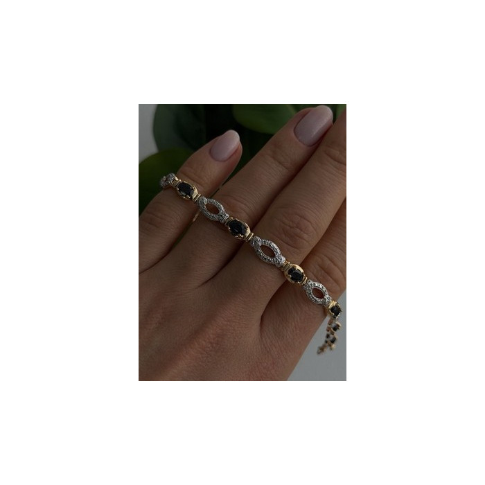 925 Sterling Silver Gold Plated Dark Blue Sapphire Bracelet 7.5