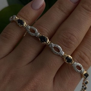 925 Sterling Silver Gold Plated Dark Blue Sapphire Bracelet 7.5