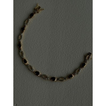 925 Sterling Silver Gold Plated Dark Blue Sapphire Bracelet 7.5