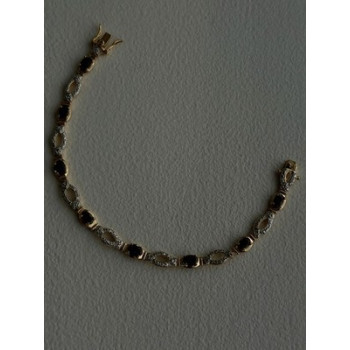 925 Sterling Silver Gold Plated Dark Blue Sapphire Bracelet 7.5