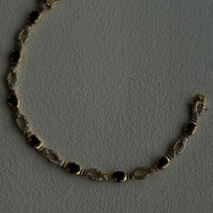 925 Sterling Silver Gold Plated Dark Blue Sapphire Bracelet 7.5