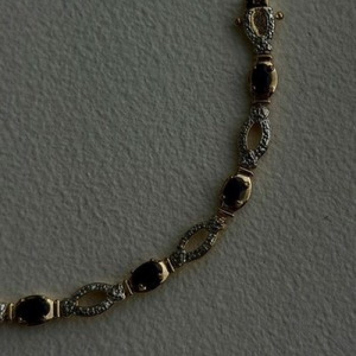 925 Sterling Silver Gold Plated Dark Blue Sapphire Bracelet 7.5