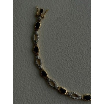 925 Sterling Silver Gold Plated Dark Blue Sapphire Bracelet 7.5