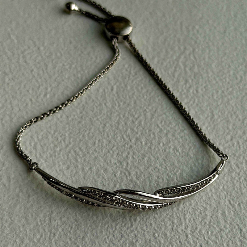 Adjustable 925 Sterling Silver White Colorless Beryl Bracelet