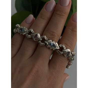 Vintage 925 Sterling Silver Topaz & Amethyst Bracelet 7