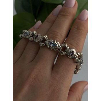 Vintage 925 Sterling Silver Topaz & Amethyst Bracelet 7