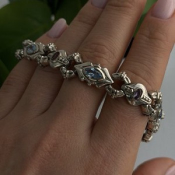 Vintage 925 Sterling Silver Topaz & Amethyst Bracelet 7