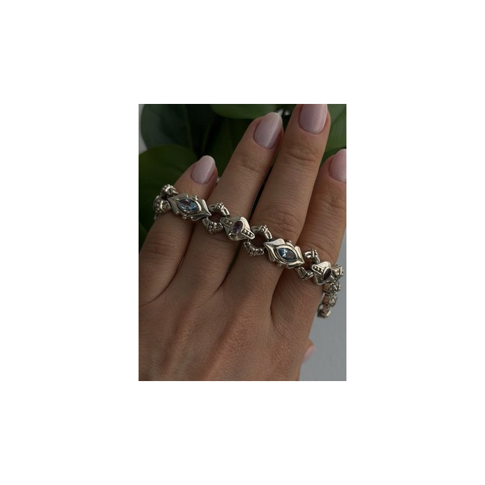 Vintage 925 Sterling Silver Topaz & Amethyst Bracelet 7