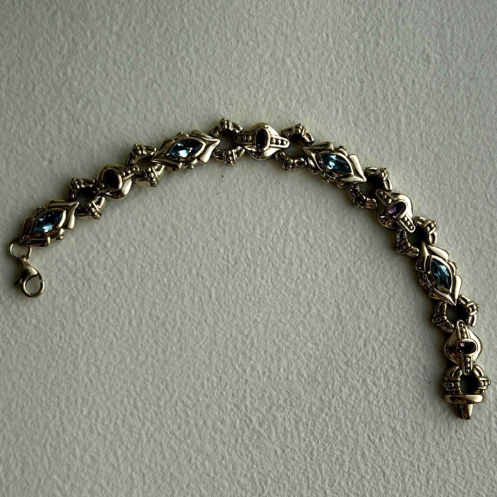 Vintage 925 Sterling Silver Topaz & Amethyst Bracelet 7