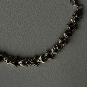 Vintage 925 Sterling Silver Topaz & Amethyst Bracelet 7