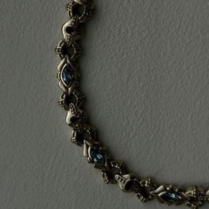 Vintage 925 Sterling Silver Topaz & Amethyst Bracelet 7