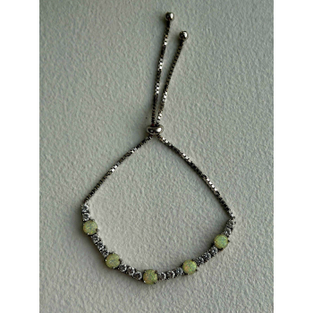 Adjustable 925 Sterling Silver Opal & Beryl Bracelet