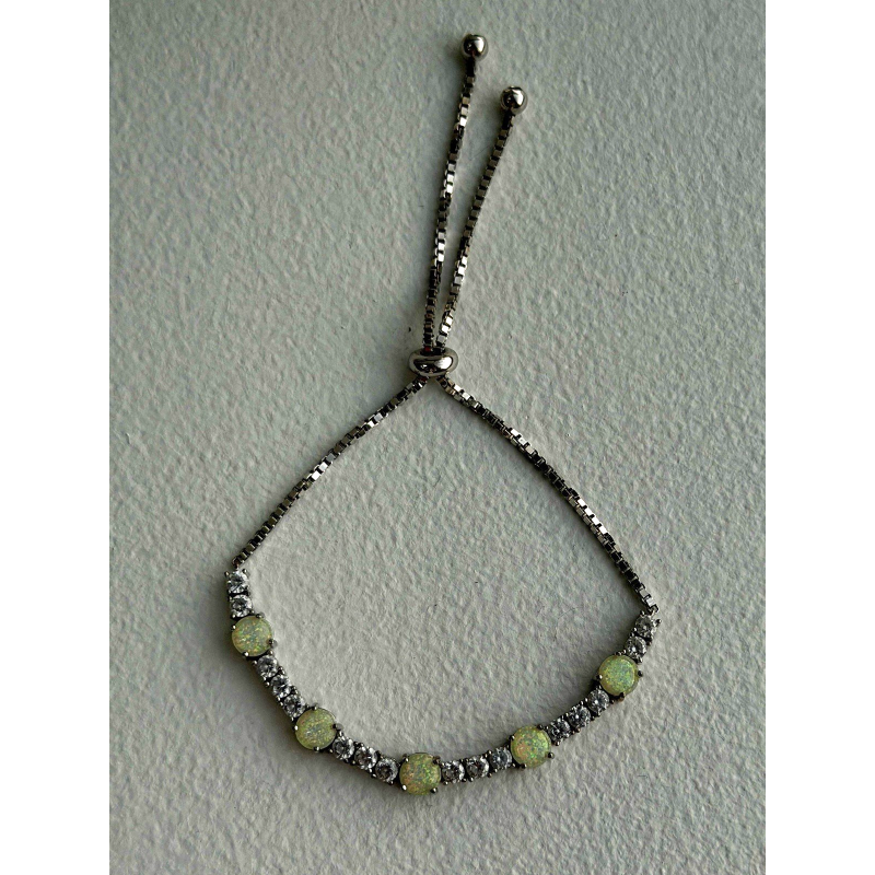 Adjustable 925 Sterling Silver Opal & Beryl Bracelet