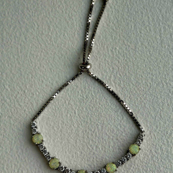 Adjustable 925 Sterling Silver Opal & Beryl Bracelet