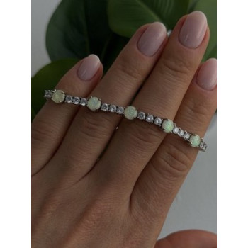 Adjustable 925 Sterling Silver Opal & Beryl Bracelet