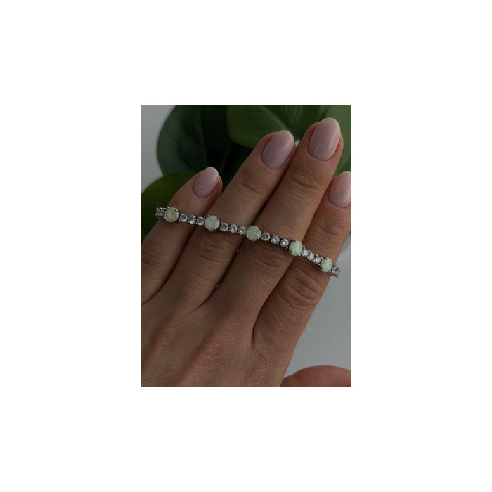 Adjustable 925 Sterling Silver Opal & Beryl Bracelet