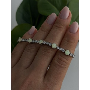 Adjustable 925 Sterling Silver Opal & Beryl Bracelet