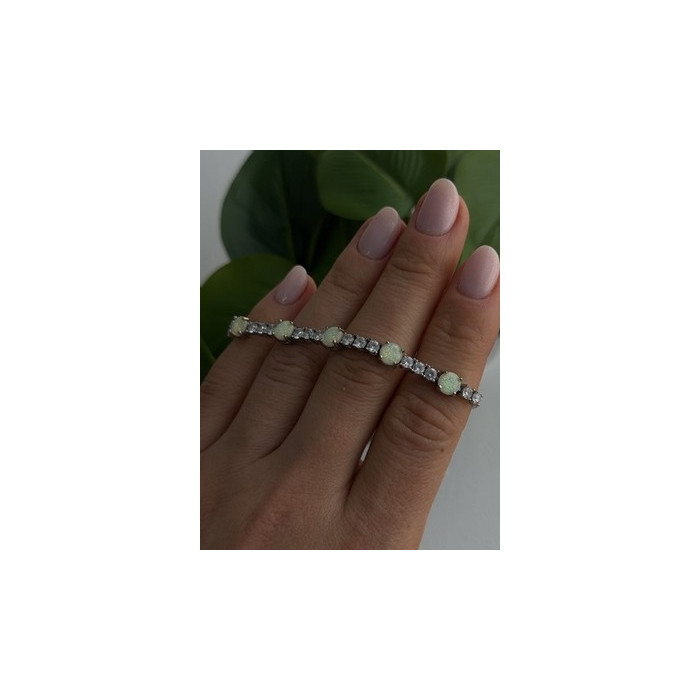 Adjustable 925 Sterling Silver Opal & Beryl Bracelet