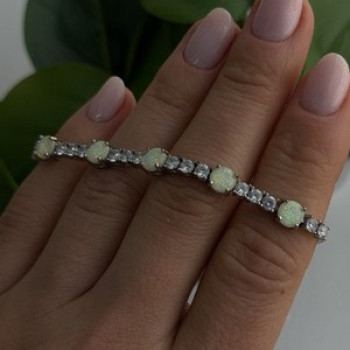 Adjustable 925 Sterling Silver Opal & Beryl Bracelet