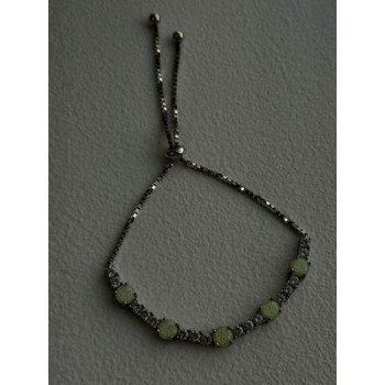 Adjustable 925 Sterling Silver Opal & Beryl Bracelet