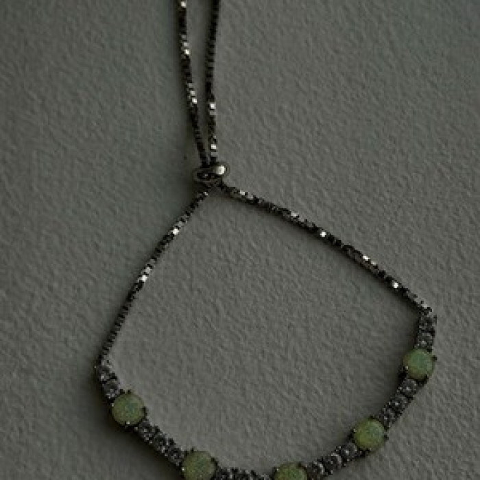 Adjustable 925 Sterling Silver Opal & Beryl Bracelet